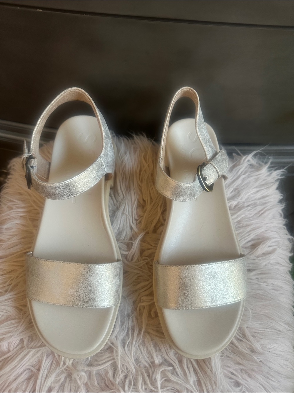 SOUL Naturalizer Metallic Silver Ankle-Strap Sandals